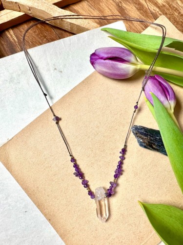 Naszyjnik amulet turmalin kryształ górski