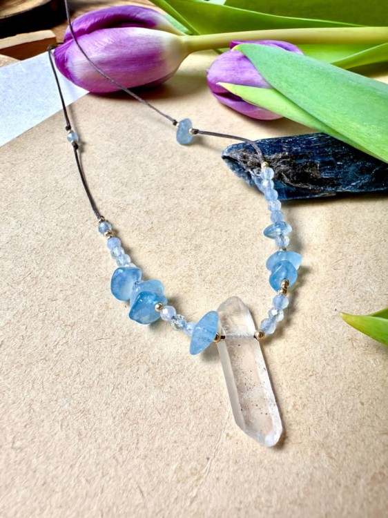 Naszyjnik amulet akwamaryn kryształ górski