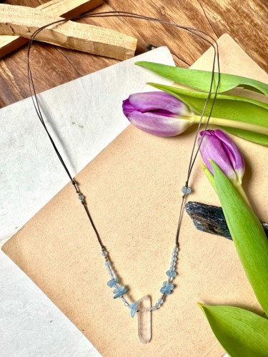 Naszyjnik amulet akwamaryn kryształ górski