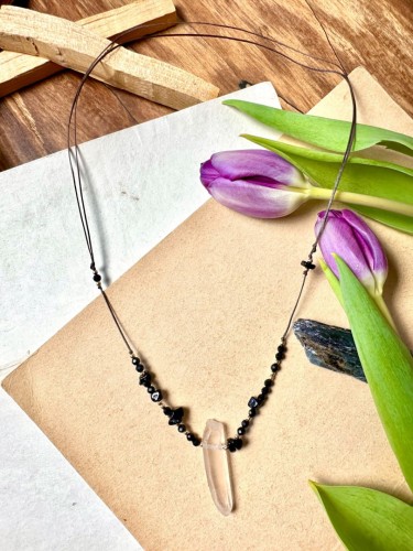 Naszyjnik amulet onyks kryształ górski